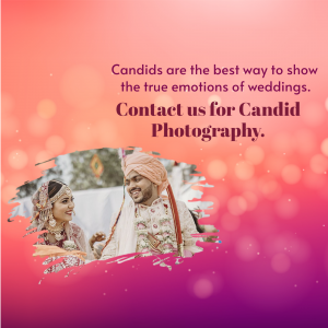 Indian couple in traditional wedding attire, candid photography advertisement