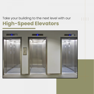 Modern high-speed elevator doors open in a commercial building.