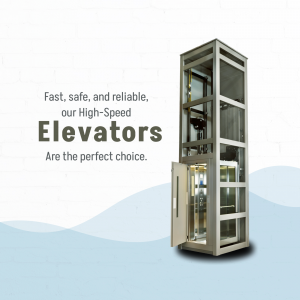 Modern high-speed elevator with open doors