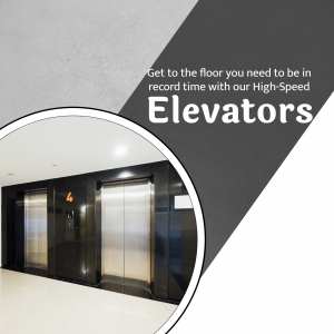 Modern elevator interior with text promoting high-speed service
