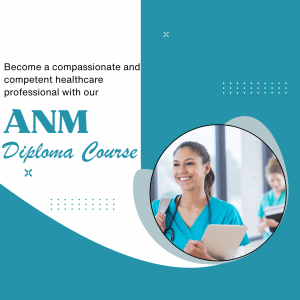 Image promoting an ANM Diploma Course with a smiling nurse.