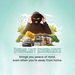 Image depicting a hooded figure representing a burglar with a house and valuables, promoting burglary insurance.