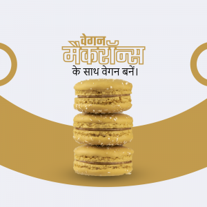 Stack of vegan macarons with text in Hindi promoting veganism