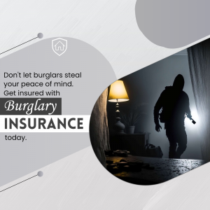 Image depicting a burglar in a home with text promoting burglary insurance.