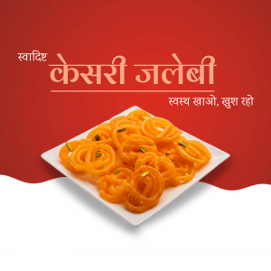 A plate of golden-orange Kesari Jalebi, a traditional Indian sweet.