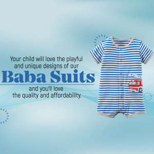 Blue and white striped baby romper with a fire truck design.