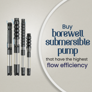 Image of four borewell submersible pumps with promotional text.