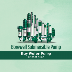 Collection of green Borewell Submersible Pumps with text 'Buy Water Pump at best price'