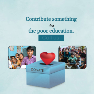 Image depicting a donation box with children in need and a call to contribute to education.