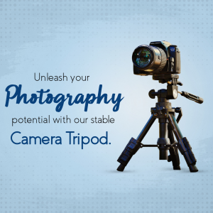 Camera on a tripod with promotional text