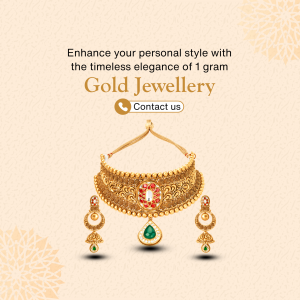 Advertisement for 1 gram gold jewellery featuring a necklace and earrings.