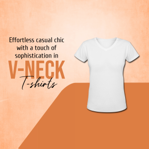 White V-neck T-shirt on a peach and orange background