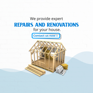 Image depicting house repairs and renovations with a house frame and tools.