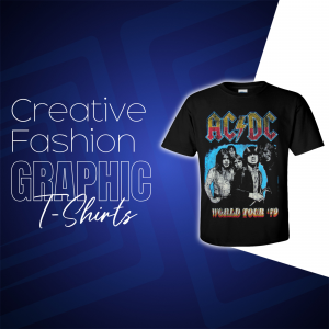 Black t-shirt with AC/DC World Tour '79 graphic design