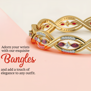 Close-up of gold bangles with ruby and diamond accents