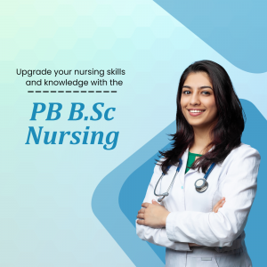 A smiling female nurse promoting PB BSc Nursing program.