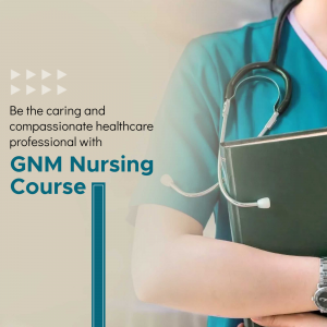 Image of a nurse with a stethoscope promoting a GNM Nursing Course