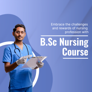 A male nursing student with a stethoscope and clipboard promoting a B.Sc Nursing course.