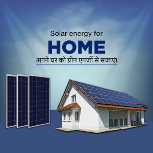 Image of a house with solar panels and solar panels stacked beside it, promoting solar energy for homes.