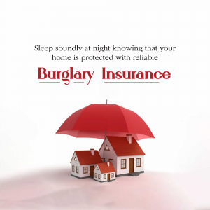 Illustration of a red umbrella protecting miniature houses, representing burglary insurance.
