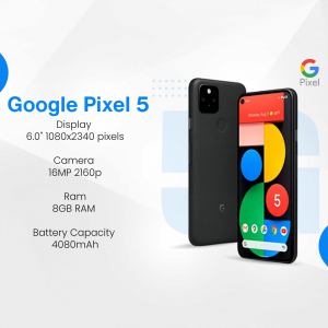 Google Pixel 5 smartphone with specifications displayed