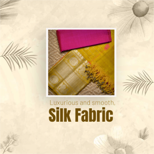 Close-up of a vibrant pink and gold silk saree with floral background
