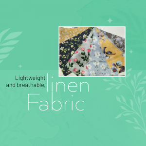 Close-up of colorful linen fabric swatches against a teal background.