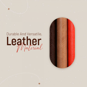 Close-up of different colored leather swatches with text 'Durable and Versatile Leather Material'