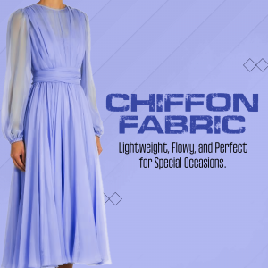 A woman wearing a long, light blue chiffon dress with sheer sleeves.