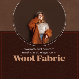 Woman wearing a brown wool coat and hat, promoting wool fabric.