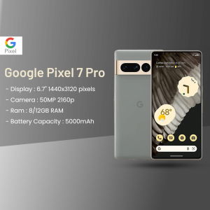 Google Pixel 7 Pro smartphone with key specifications displayed
