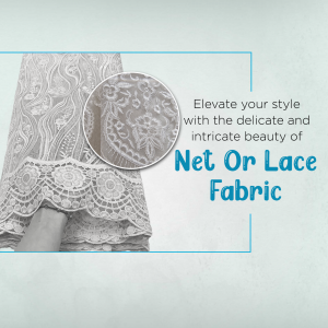 Close-up of net or lace fabric with text overlay