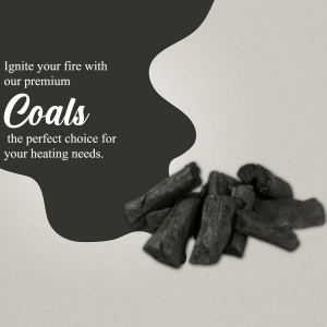 Pile of black coals with text promoting premium quality for heating needs