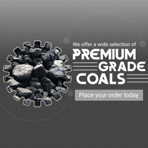 Image of premium grade coals with a gear graphic and promotional text.