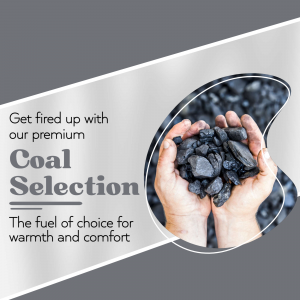 Hands holding coal with text promoting premium coal for warmth and comfort.