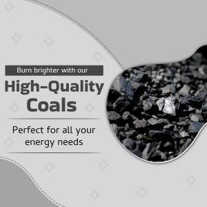 Advertisement for high-quality coals with a close-up of coal pieces.