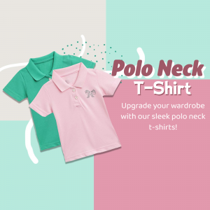 Pink and green polo neck t-shirts on a colorful background