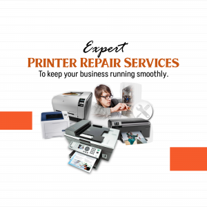 Image depicting printer repair services with a technician working on printers.
