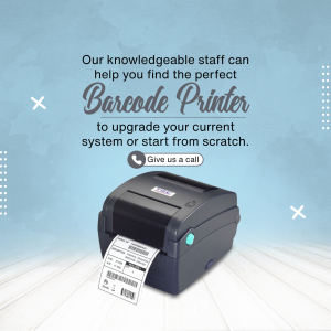 Image of a barcode printer with text promoting assistance in finding the perfect printer.
