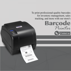 Black barcode printer with printed label