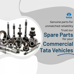 Assortment of Tata Commercial Vehicle spare parts including gears, shafts, and sprockets.