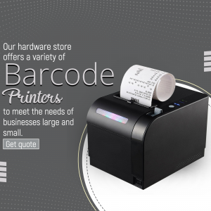 Black barcode printer with printed receipt, advertising barcode printers for businesses.