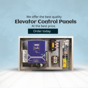 Image of an elevator control panel with text promoting quality and price.