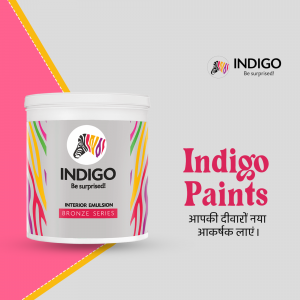 Indigo Paints Bronze Series Interior Emulsion can with logo and branding