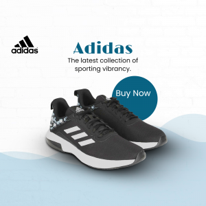 Adidas running shoes with the tagline 'The latest collection of sporting vibrancy.'