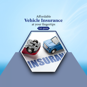 Image promoting affordable vehicle insurance with cars and a hexagonal design.