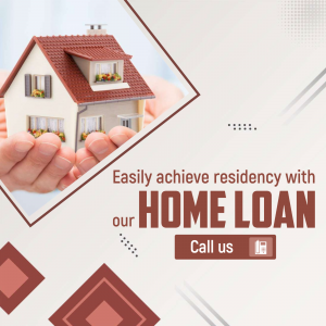Image depicting a house in hands with a home loan advertisement.