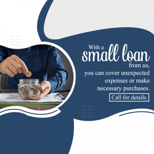 Image depicting a person putting coins into a jar with text about small loans.