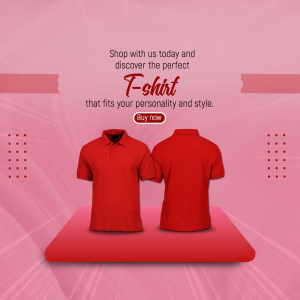 Advertisement for a red t-shirt with a buy now button.
