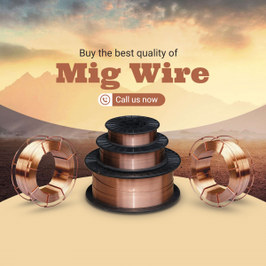 Stack of MIG welding wire spools with a desert background and call to action.